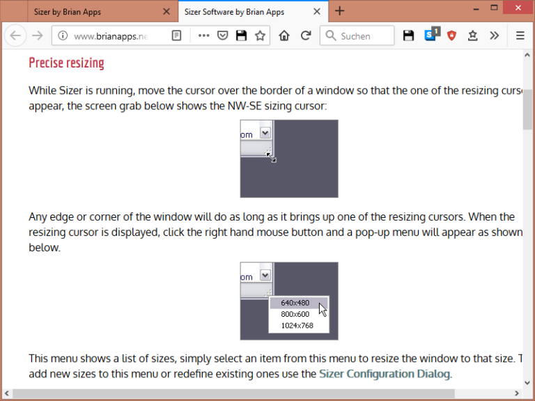 Windows Mit Sizer Fenster auf vordefinierte Größe bringen