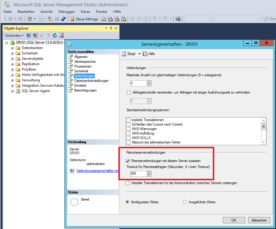 MS SQL Server: Timeout für Verbindungen einstellen – Andy's Blog